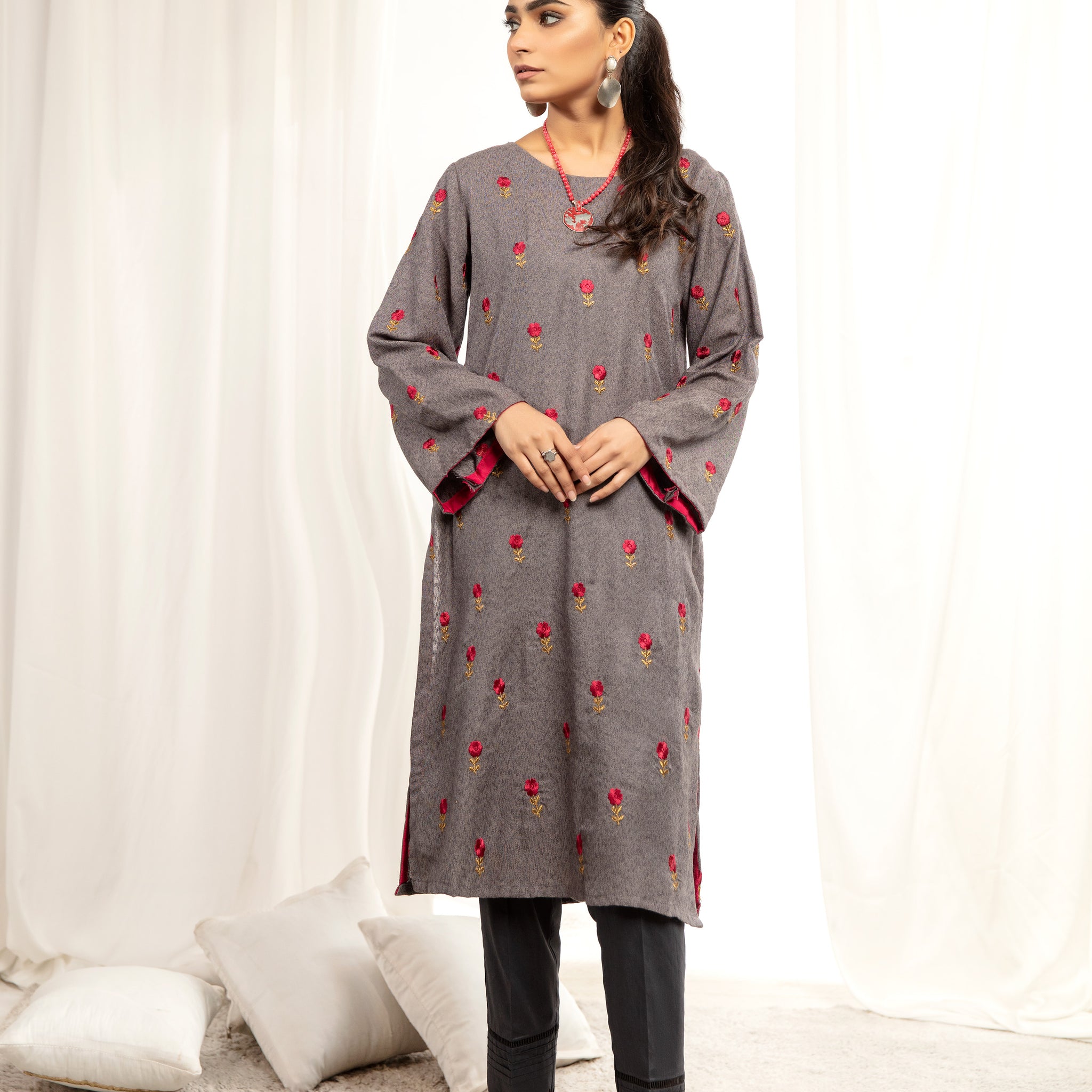 KARANDI EMBORIED SHIRT - Light Grey (ZA-WSC-15)