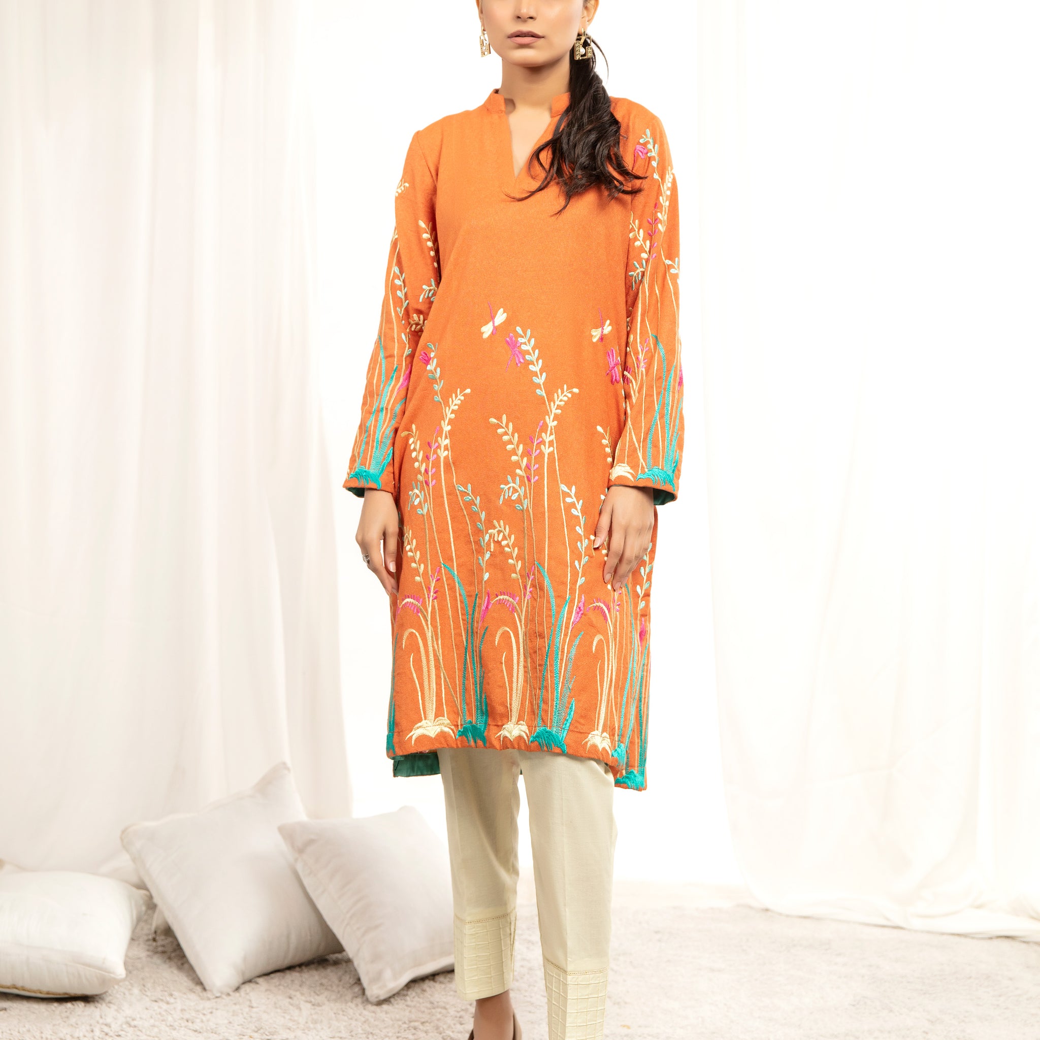 KARANDI EMBORIED SHIRT - Orange (ZA-WSC-17)