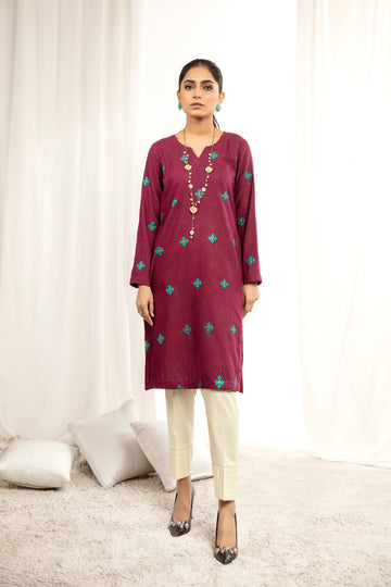 KARANDI EMBORIED SHIRT - Maroon (ZA-WSC-12)