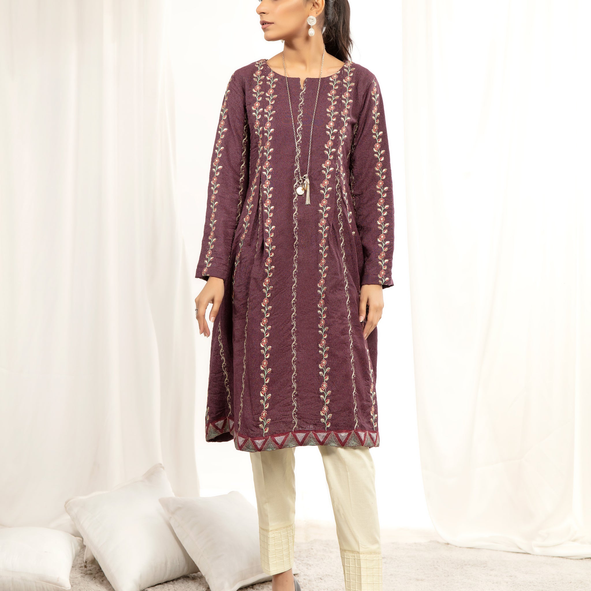KARANDI EMBORIED SHIRT - Dark Purple (ZA-WSC-16)