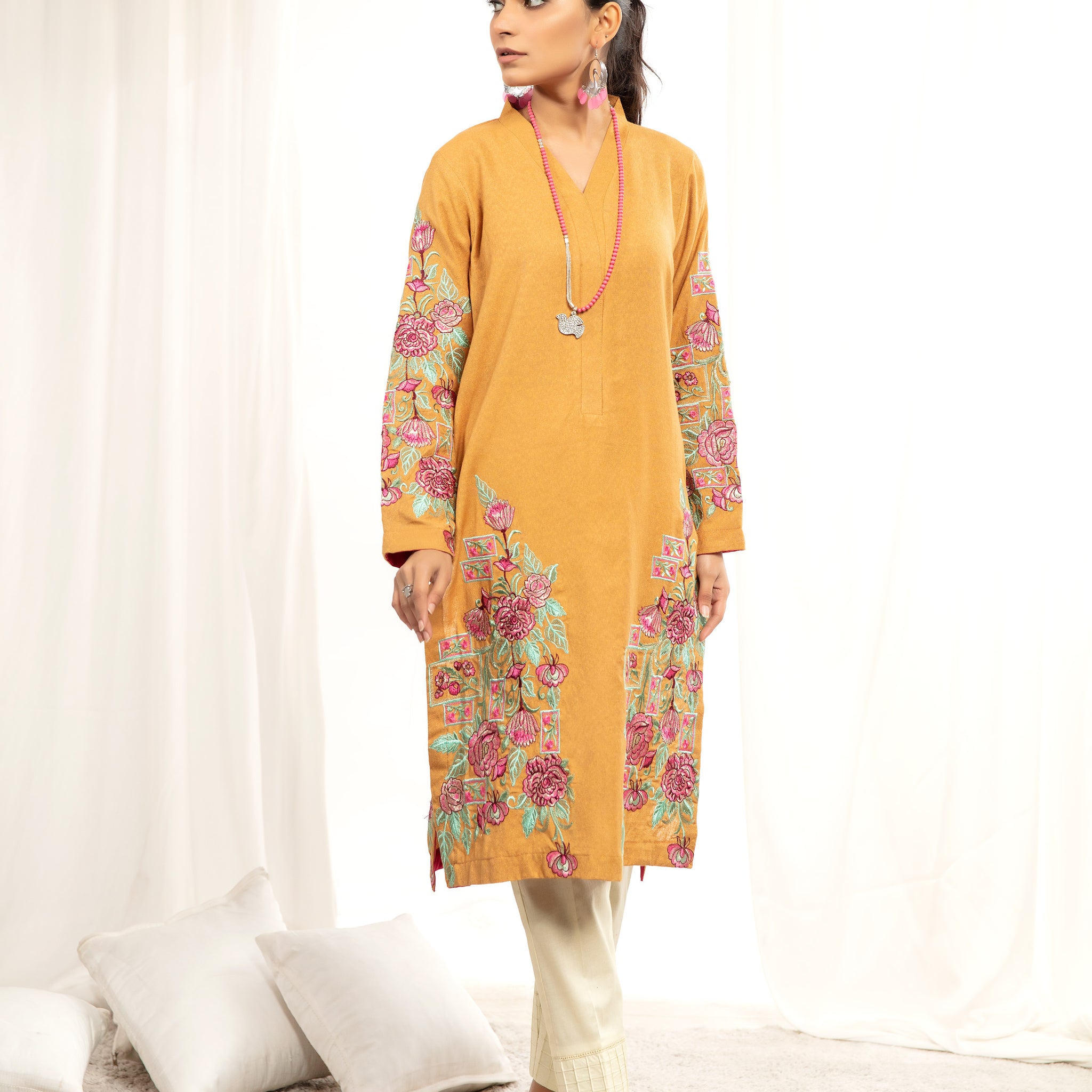KARANDI EMBORIED SHIRT - Yellow (ZA-WSC-03)