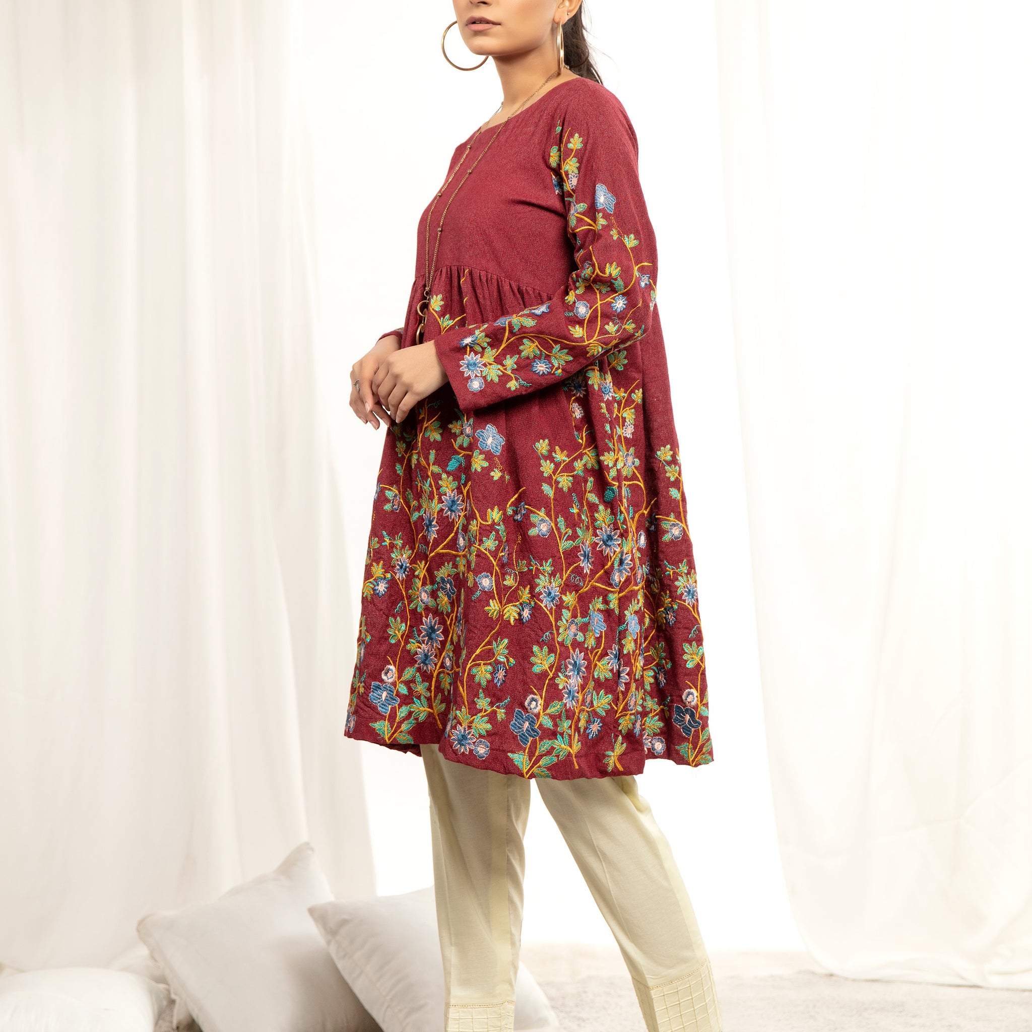 KARANDI EMBORIED SHIRT - Red (ZA-WSC-04)