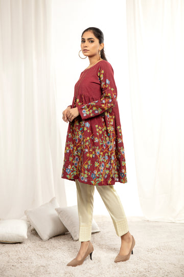 KARANDI EMBORIED SHIRT - Red (ZA-WSC-04)