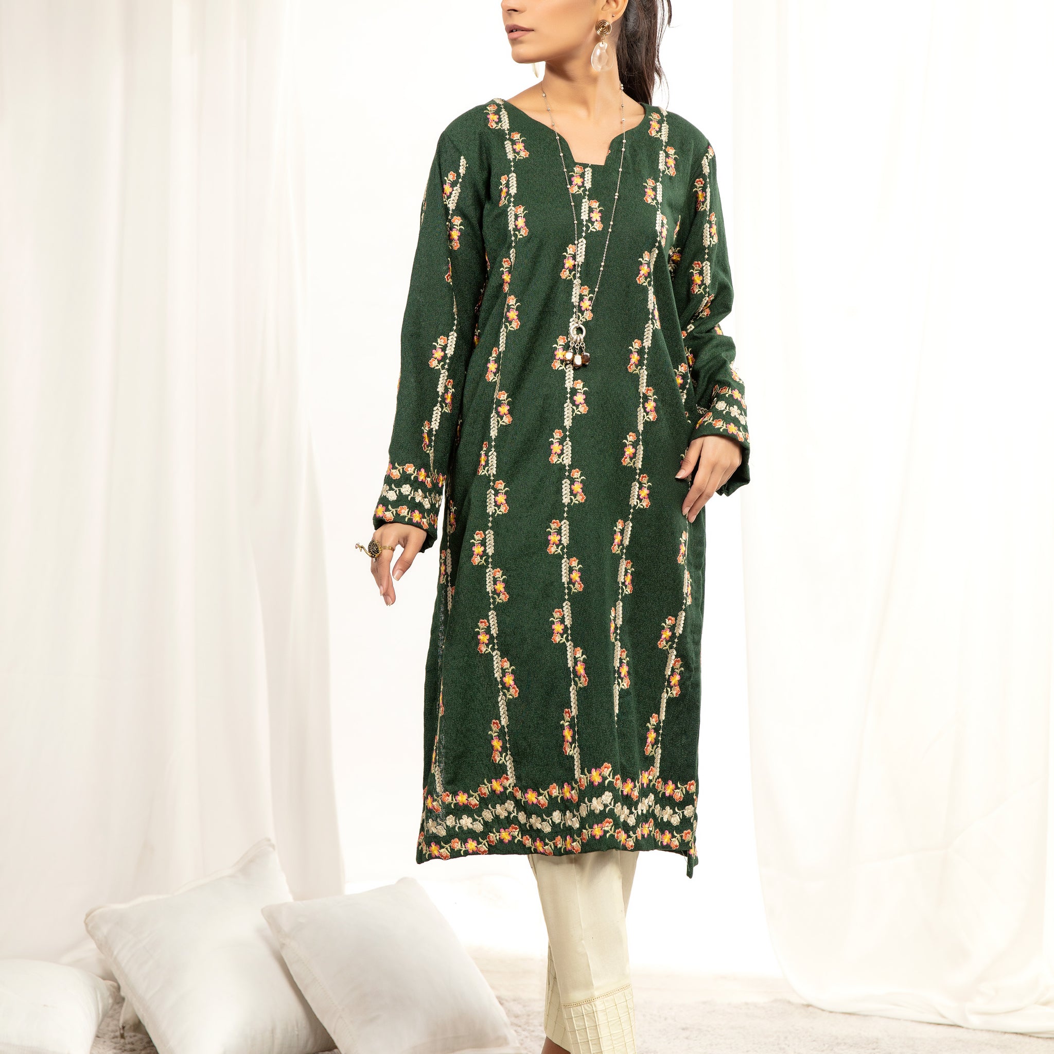 KARANDI EMBORIED SHIRT - Green (ZA-WSC-05)
