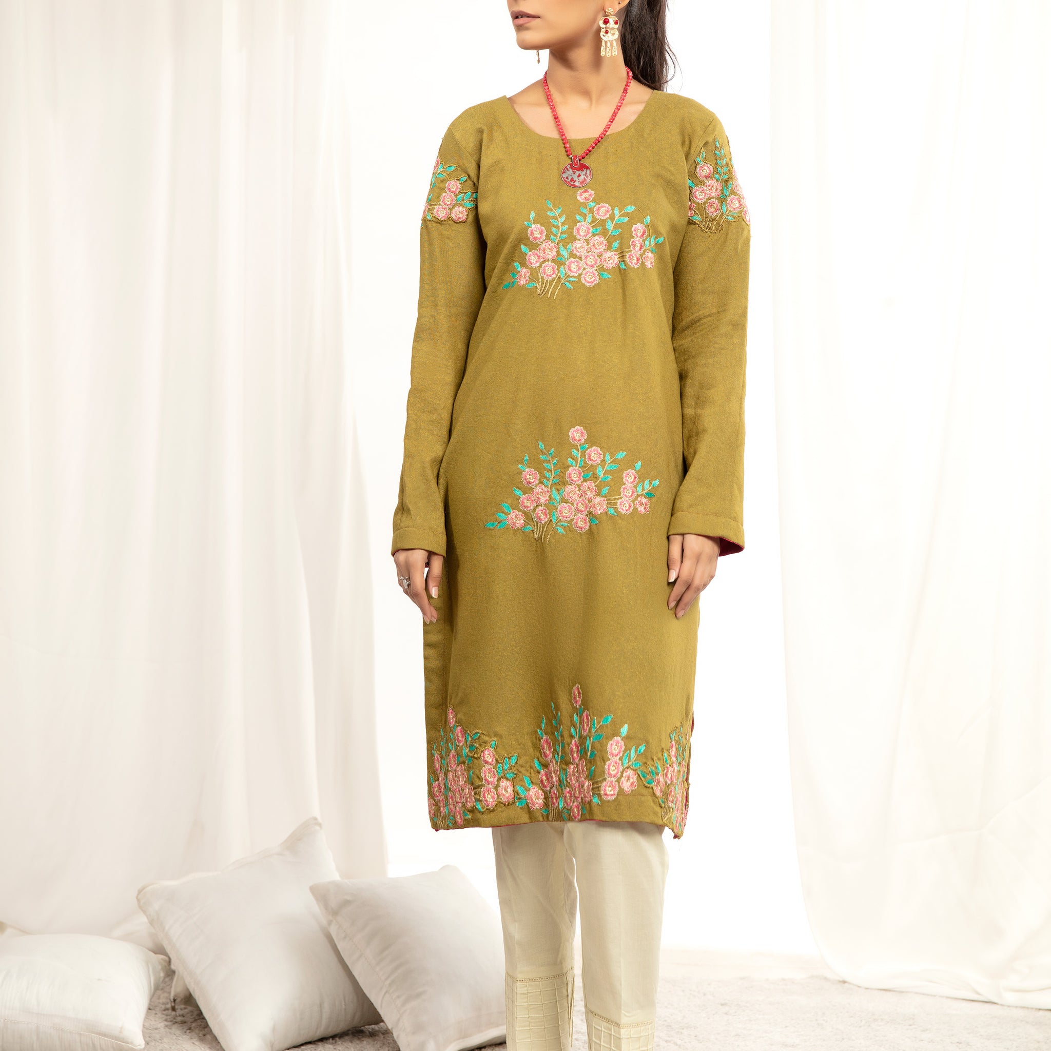 KARANDI EMBORIED SHIRT - Lime (ZA-WSC-06)